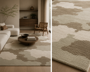 Alfombra de lana hecha a mano – Diseño abstracto de nubes con motivos naturales - Product Image 3