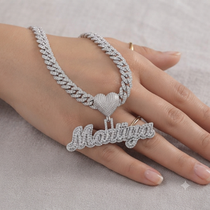 Unisex Hip Hop 925 Silver Rhodium Plated Iced <b>Custom</b> Initial Cursive <b>Name</b> Letter Heart Clasp Moissanite Pendant <b>Necklace</b> Parties - Product Image 4