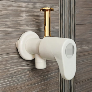 Grifo tradicional de montaje en pared PTMT, mango redondo con acabado de vidrio blanco marfil para uso en baño y servicios públicos - Product Image 2