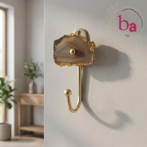 Ba Luxurious Vintage Wall Mounted Self-adhesive Coat <b>Hook</b> with Agate Inlay Gold Finish Single <b>Hook</b> for Clothing Home Decor - Product Image 1