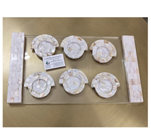 Bandeja acrílica de perlas Madre y resina para servir, bandejas con incrustaciones de hueso para Hotel/restaurante, con regalo de medio posavasos - Product Image 1