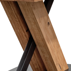 Table à manger rectangulaire en bois d'acacia massif industriel avec base en métal et bois en forme de X, finition noire et naturelle, pour la maison et la cuisine - Product Image 5