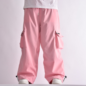 Pink Unisex Cargo Pants Drawstring Waist Breathable Polyester Wide <b>Leg</b> Streetwear Style Adult Casual Wear - Product Image 1