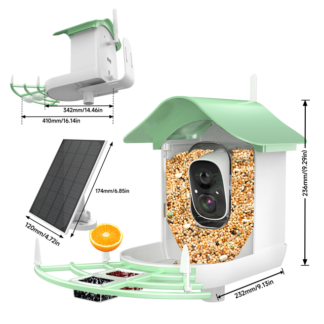 SPRITE GROUP OEM AI Recognition 1080P HD Waterproof Smart Bird Watcher Auto Capture Videos Night Vision Solar Powered Feeder