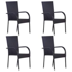 Ensemble de 4 chaises de salle à manger en rotin PE noir avec structure en acier thermolaqué pour l'extérieur - Product Image 2
