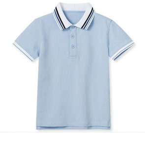 เสื้อโปโลเด็กสีฟ้าอ่อนผ้าฝ้าย - คอปกสีกรมท่า แขนสั้น ชุดนักเรียนสำหรับนักเรียนประถม ชุดเด็ก - Product Image 2