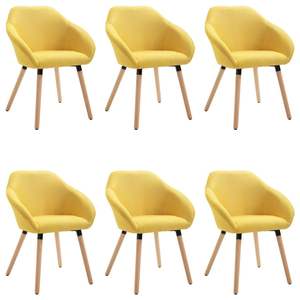 Ensemble de 6 chaises de salle à manger jaunes en polyester avec pieds en bois massif - Product Image 2