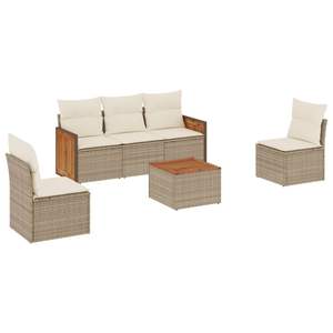 Conjunto de Sofá Modular de Jardín de 6 Piezas en Poliratán Beige, Muebles de Exterior Cómodos y Elegantes - Product Image 2