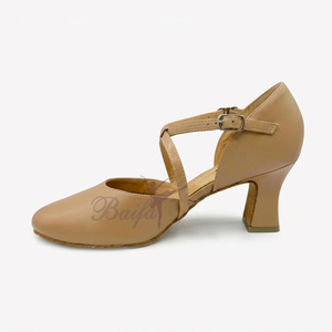 Chaussures de danse moderne pour femme, talon moyen, semelle souple, cuir véritable, pour la danse de salon, à bout fermé, à brides croisées, talon cubain, pour le théâtre - Product Image 5