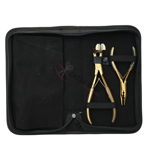 Kit complet d'outils pour extensions de cheveux dorées : Pince à micro-perles, Pince pour extensions adhésives, Aiguilles courbées, Mini-ciseaux et Pinces - Product Image 5