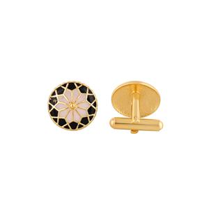 Luxury Gold Plated Black Pink Enamel Round Cufflinks for Men Floral Formal Shirt <b>Accessories</b> <b>Wedding</b> Business Gift Cuff Links - Product Image 3