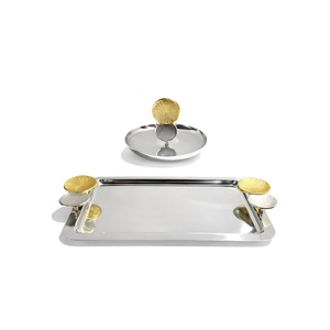 Metal Marble & Wood Contemporary Round Serving Tray/<b>Platter</b>-Eco-Friendly <b>Disposable</b> Party <b>Platter</b> - Product Image 1