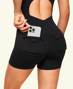 Combinaison de yoga asymétrique noire sans manches pour femme, taille haute, effet ventre plat, moulante, couleur unie, bretelles spaghetti - Product Image 5