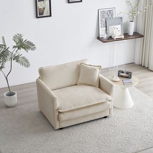 Poltrona da Lettura Comoda in Tessuto Ciniglia Beige Scuro, Sedia Singola per Soggiorno con 1 Cuscino Decorativo - Product Image 1