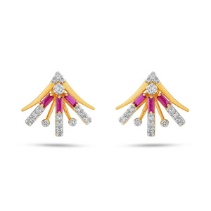 ต่างหูเพชรทรงพัดรูปออโรร่าสีทอง - Product Image 1