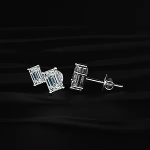 Double <b>Emerald</b> Cut Lab Grown Diamond Stud <b>Earrings</b> Simple & Classic Design Diamond <b>Earrings</b> Fine Ear Diamond Jewelry for Sale - Product Image 2