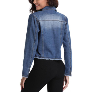Veste en jean pour femme de haute qualité, couleur unie, style décontracté, design unique, effet délavé, faible MOQ - Product Image 2