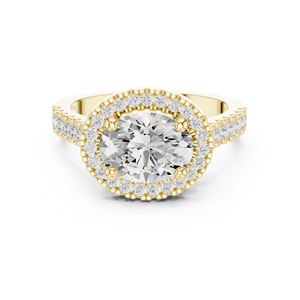 Anillo de Compromiso Solitario Ovalado Contour Halo para Mujer, Oro 10k/14k/18k/Plata de Ley, Banda Pavé con Diamantes Cultivados en Laboratorio, Joyería Fina - Product Image 1