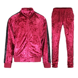 Trajes de terciopelo con cremallera para hombre, cierre frontal de 2 piezas con Velour, trajes de chándal a rayas laterales ajustados, novedad de 2021 - Product Image 4