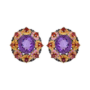 Pendientes de Plata de Ley S925 con Amatista en Forma de Flor, Chapados en Oro de 18K, Estilo Bohemia, Joyería de Fiesta para Mujer, Engaste de Bisel - Product Image 1