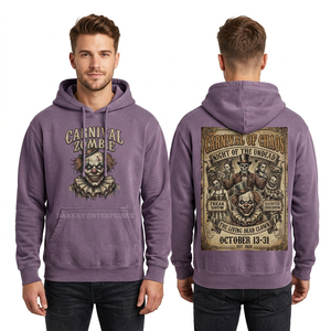 เสื้อฮู้ดดี้โอเวอร์ไซส์สีน้ำตาลสไตล์สตรีทแวร์สำหรับผู้ชาย พิมพ์ลายกราฟิกซอมบี้อะพอคาลิปส์ ผ้าคอตตอนหนานุ่ม - Product Image 6