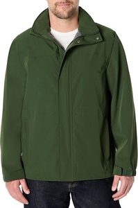 Veste coupe-vent verte pour homme, manches longues, fermeture éclair, imperméable, couleur unie, col montant, vêtement d'extérieur, longueur normale - Product Image 5