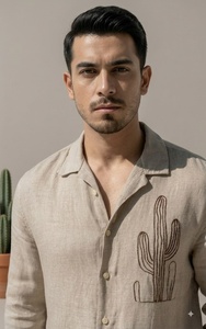 <b>Men</b> Beige Cotton Poplin Full Sleeve <b>Shirt</b> Turn-down Collar Casual Breathable Summer Wear Solid Color Woven Fabric - Product Image 3