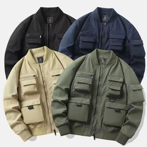 Blouson bomber noir pour homme, fermeture éclair, coupe-vent, décontracté, avec empiècements, en polyester, col rabattable - Product Image 6