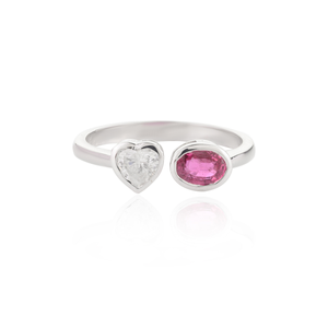18K Gold Heart Diamond & Oval Ruby Toi Et Moi Ring - Product Image 2