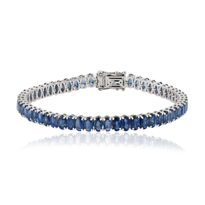Hot Selling Product September Birthstone Real Blue Sapphire Stackable Tennis Bracelet <b>Solid</b> K14 White <b>Gold</b> Latest Design Jewelry - Product Image 1