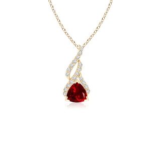Pendentif en or massif 14 carats de qualité supérieure avec rubis rouge taille trillon certifié IGI et motif tourbillon de diamants, OEM - Product Image 1