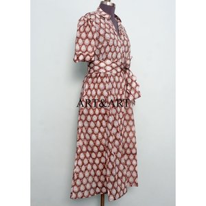 Kangura <b>Women's</b> Girls Casual <b>Dresses</b> Elegant Floral Print V-Neck Midi Length Ready-Made Office Wear Pieces Button Wholesale - Product Image 5