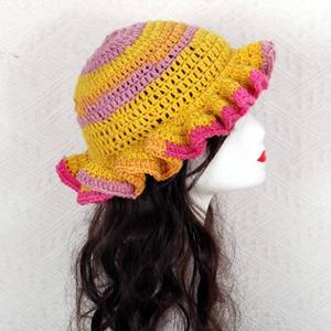 Y2K Fashion Handmade Crochet Bucket <b>Hat</b> for Women Rainbow Ruffle Knitted <b>Hat</b> for Casual Outdoor Party Travel Daily Use - Product Image 5