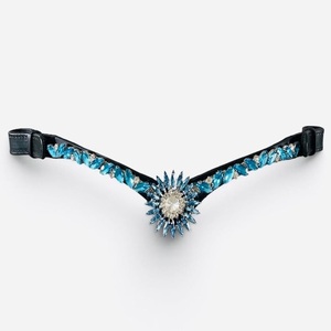 Diadema para Caballo de Cuero Genuino con Cristales de Turquesa Azul de Alta Calidad, Forma Curva Decorativa, en Todas las Tallas Personalizadas - Product Image 2