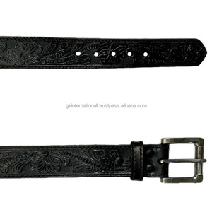 Ceinture d'outillage en cuir occidental noir de qualité supérieure sculptée à la main avec boucle ardillon en laiton - Product Image 2