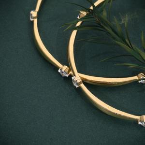 Minimalist Gold Plated <b>Cuff</b> <b>Bracelets</b> With Round Moissanite Stones Claw Set Geometric Design Women's Everyday Wear - Product Image 4