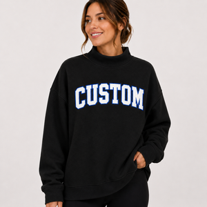Womens Light <b>Grey</b> Solid Custom Text Print Mock Neck Oversized <b>Sweatshirt</b> Long Sleeve Casual Streetwear Activewear OEM ODM - Product Image 3