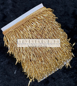 Exquise dentelle tressée dorée Zenith de luxe, écologique, à motif géométrique, à franges de perles zig-zag à passage rapide - Product Image 5