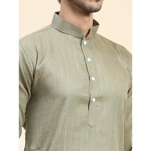 ALGODÓN FANCY CON FORRO JARI TRABAJO HOMBRE KURTA PAYJAMA OLIVA - Product Image 4