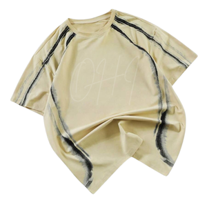 Camiseta Casual de Moda para Hombre, Estilo Urbano, Color Beige Lavado, Ecológica, Transpirable, de Algodón Premium, Corte Holgado - Product Image 1