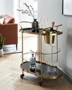 Luxury Gold 2-Tier Bar Cart Modern Geometric <b>Frame</b> Rolling Serving Trolley with Wine Rack and Glass Holder for Home Decor - Product Image 6