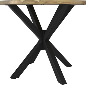 Mesa de Comedor Industrial de Hierro y Madera, Redonda, de Madera de Acacia Sólida con Acabado Blanqueado, Patas Dobles Negras Tipo X, para Bistro, Cafetería o Bar - Product Image 3