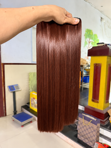 วิกผมบ๊อบผมแท้เวียดนามสีน้ำตาลแดงตรงแบบมีเชือกผูกด้านหน้า ปลายผมหยิกเข้าด้านในอย่างเป็นธรรมชาติ รับทำสีและความยาวตามสั่ง - Product Image 3