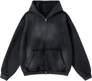 Oversized Hooded <b>Zip</b>-Up Sweatshirt Cotton French Terry Pullover Unisex Streetwear <b>Pocket</b> Design Washed Finish Outdoor <b>Hoodies</b> - Product Image 4