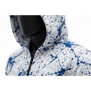 Ensemble de survêtement unisexe NEXTEX avec effet éclaboussures de peinture, blanc et bleu, en molleton doux de coton, sweat à capuche et pantalon chauds - Product Image 5