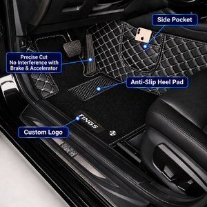 Alfombrillas de Coche de Lujo de Doble Capa de Cuero PU + PVC, Ajuste Personalizado, Cobertura Total, Acolchado de Diamantes, 10 mm de Grosor, Impermeables - Product Image 2