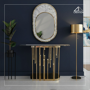 Aporta un Toque de Elegancia Contemporánea a tu Hogar con esta Impresionante Mesa Consola de Pared con Marco de Acero Inoxidable y Espejo para Bodas - Product Image 1