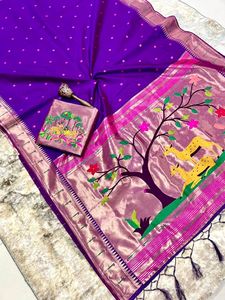 Magnifique Saree Indien en Soie de Designer, Style Khadi Row Paithani, avec Pallu Riche en Zari, Traditionnel, Exclusif et Élégant, pour Femme, Idéal pour les Fêtes et Toutes Saisons, Livraison Rapide - Product Image 3