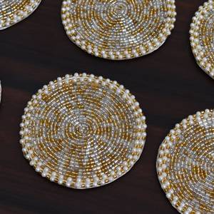 Handmade Beaded Flower Drink Holder Set 1 Luxury Style Reusable Eco-Friendly Washable Portable <b>Bar</b> <b>Mats</b> White Gold Mosaic Design - Product Image 4