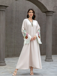 Elegant O-Neck Tassel Modest Arabian Solid Chiffon Straight Natural Long Muslim Jalabiya Luxury <b>Kaftan</b> Gown Women <b>Plus</b> <b>Size</b> - Product Image 3